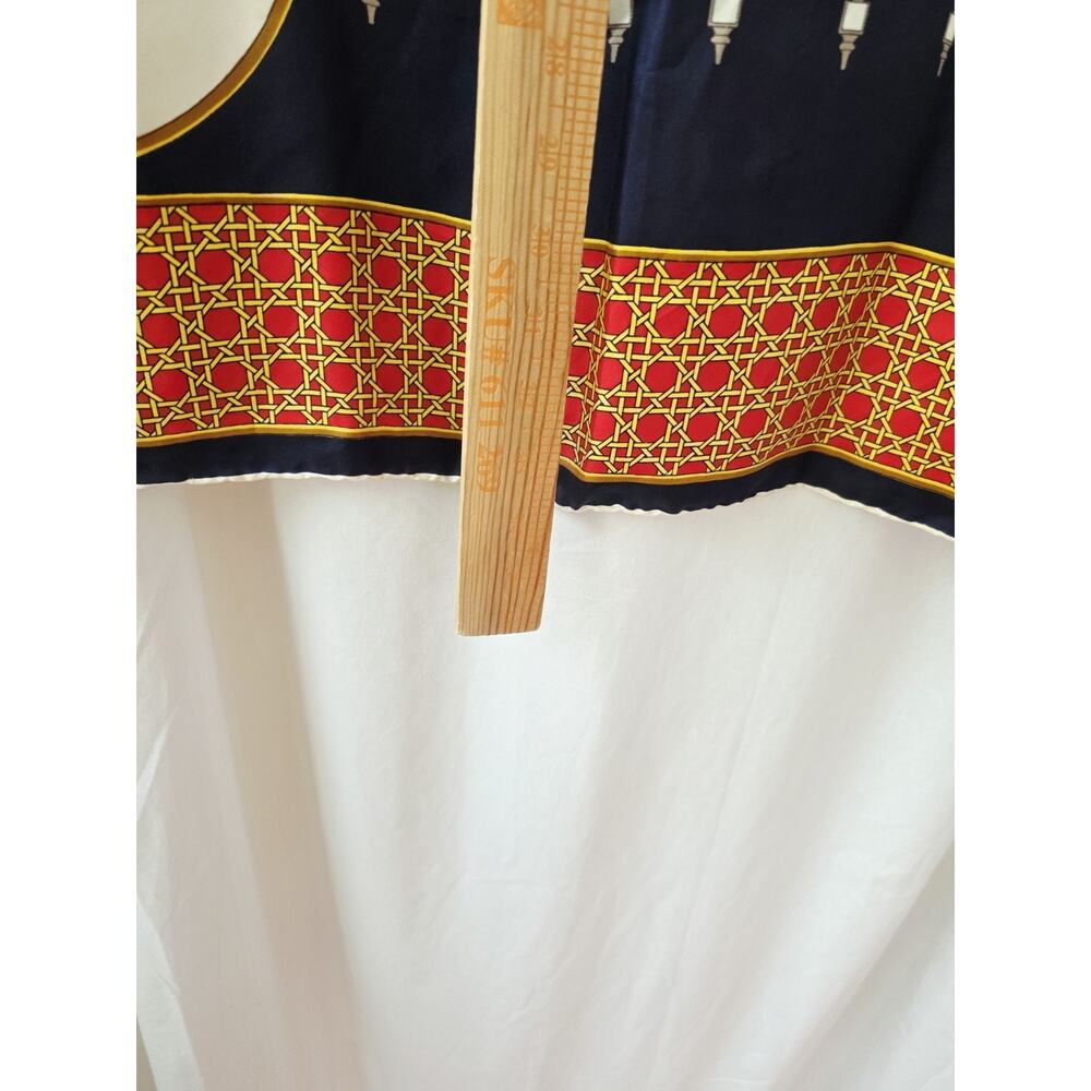 Vintage CELINE Large Scarf Navy Off-White Multi Carriage Pattern Silk Old Money - Picture 7 of 9